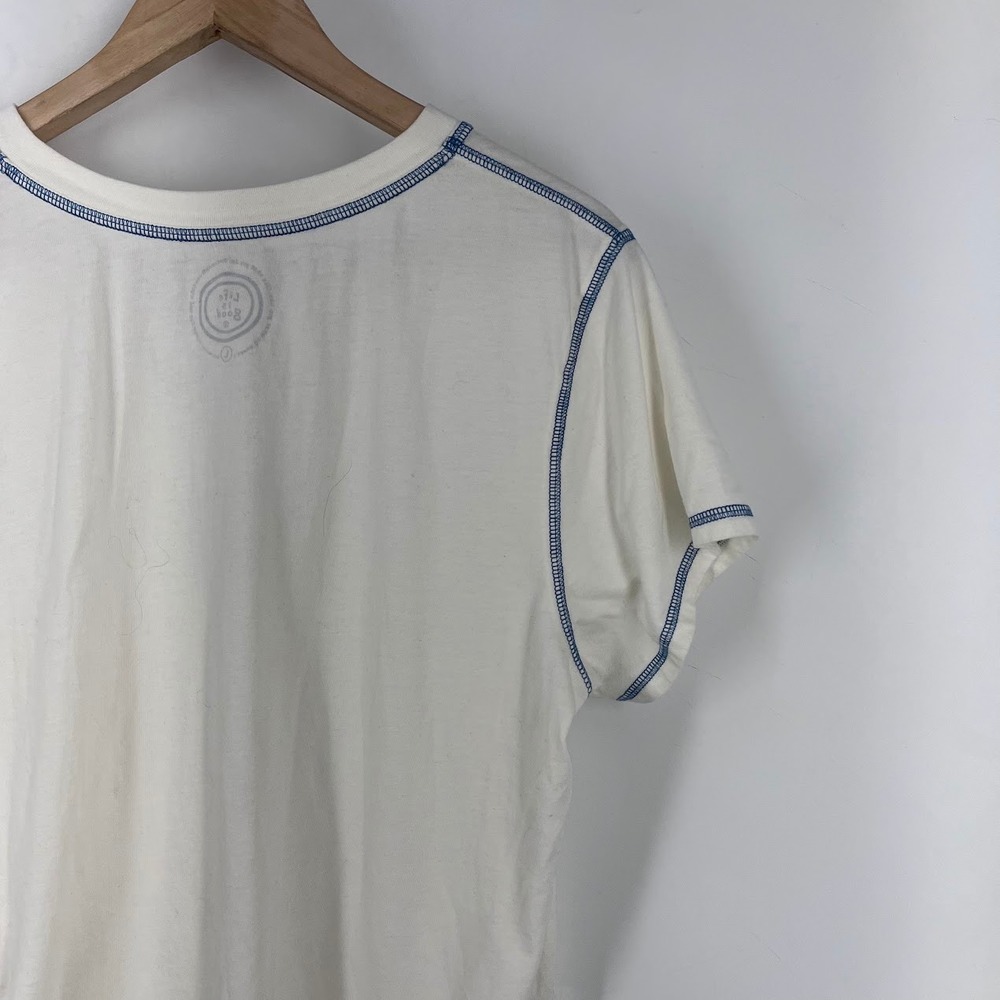 Life is Good Womens Cream V-Neck Moon Star Graphic T-Shirt Size L RN109109 - Picture 6 of 14